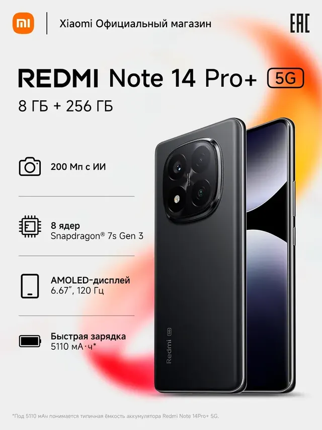 Redmi Note 14 Pro+ 5G: 8 ГБ/256 ГБ, черный