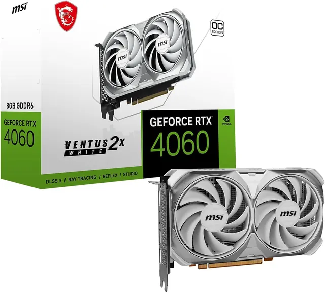 MSI GeForce RTX 4060 VENTUS 2X WHITE 8G OC: 8 ГБ GDDR6, 128-бит, белая