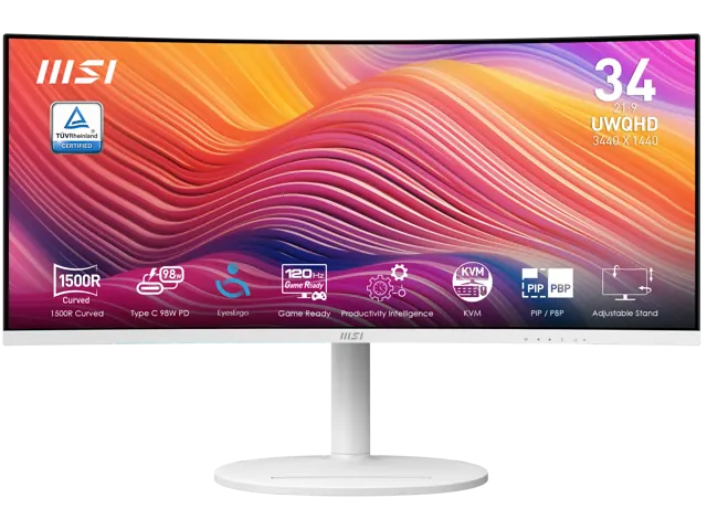 MSI MODERN MD342CQPW: 34", UWQHD 3440 × 1440, 120 Гц, белый