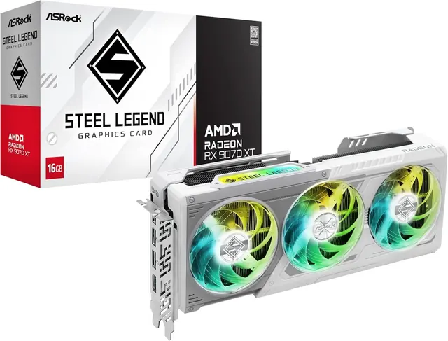 ASRock Radeon RX 9070 XT Steel Legend: 16 ГБ GDDR6, PCIe 5.0 x16, белая