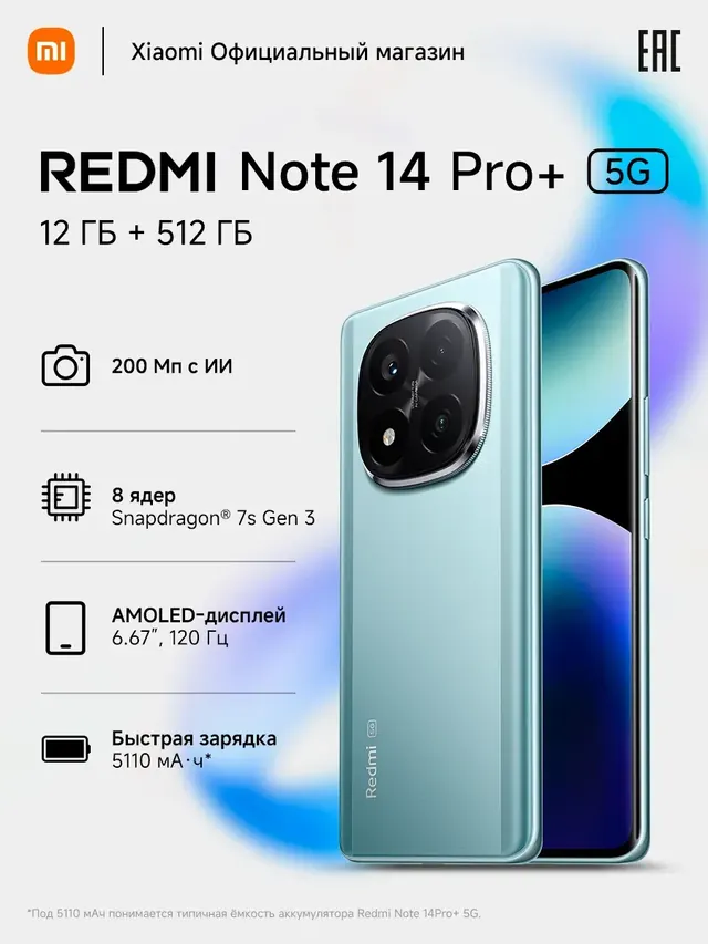Redmi Note 14 Pro Plus: 12 ГБ/512 ГБ, синий, 5G