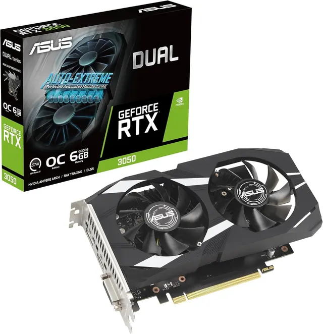 ASUS Dual-RTX3050-O6G: GeForce RTX 3050, 6 ГБ GDDR6, DUAL OC