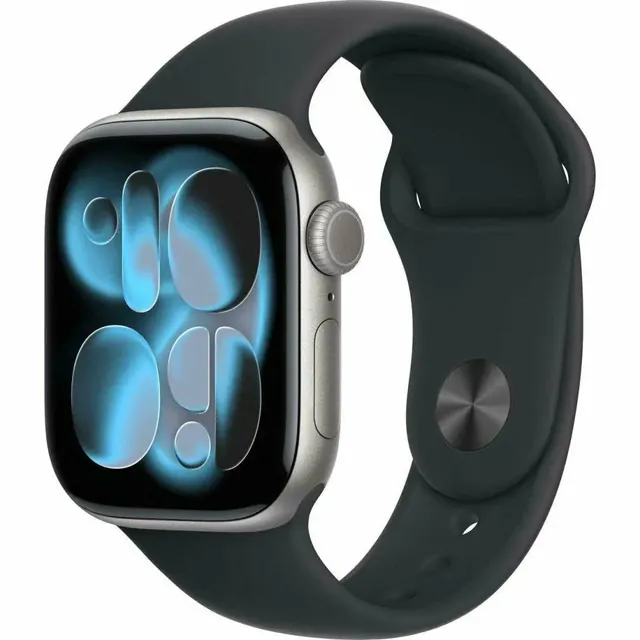 Apple Watch Series 11 46 мм: GPS, 64 ГБ, серый алюминиевый корпус, черный силиконовый ремешок M/L