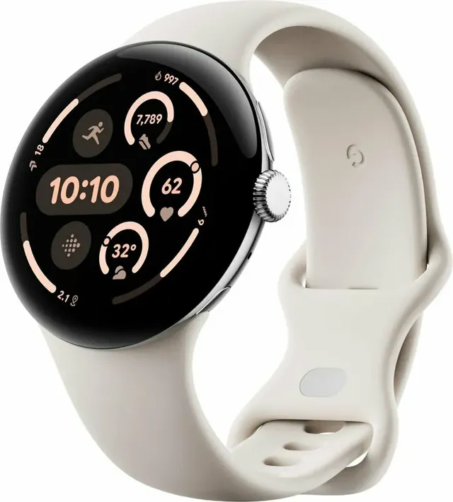 Google Pixel Watch 3: 45 мм, Wi‑Fi, Polished Silver/Porcelain