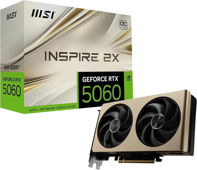 MSI RTX 5060 8G INSPIRE 2X OC: 8 ГБ GDDR7, 2535 МГц, 3 x DisplayPort 2.1b, HDMI 2.1b