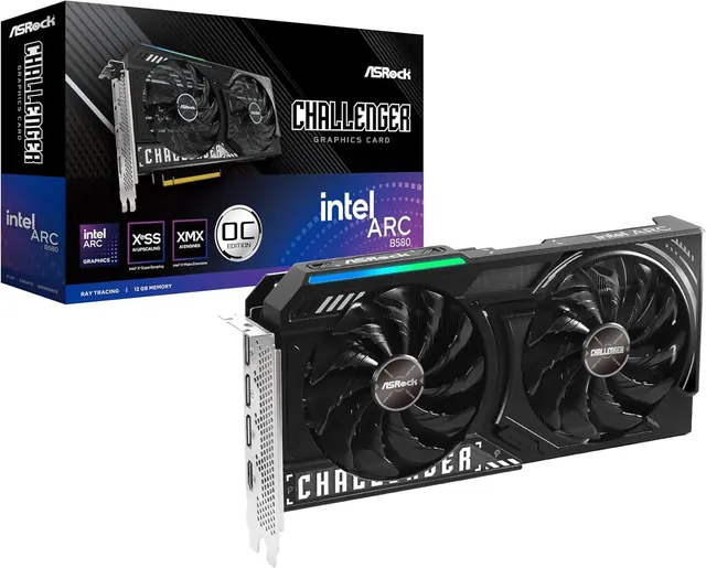 ASRock Intel Arc B580 CHALLENGER OC: 12 ГБ GDDR6, PCIe 4.0 x8, 2 вентилятора