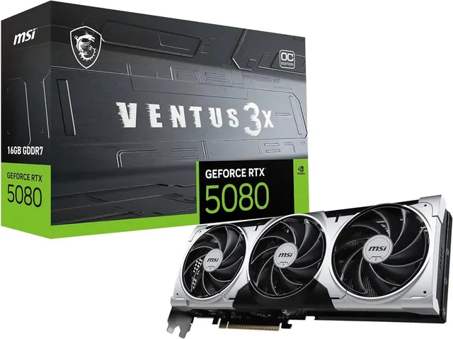 MSI GeForce RTX 5080 VENTUS 3X OC PLUS: 16 ГБ GDDR7, PCIe 5.0, серебристый