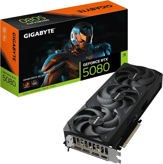 Gigabyte GeForce RTX 5080 WINDFORCE OC SFF: 16 ГБ GDDR7, 256-бит, PCI Express x16 5.0