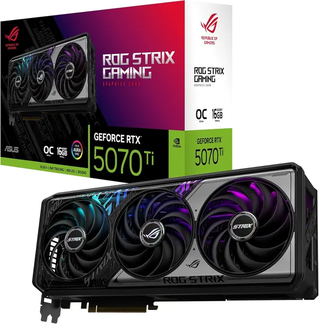 ASUS ROG Strix GeForce RTX 5070 Ti OC Edition: 16 ГБ GDDR7, PCIe 5.0 x16, 3 x DisplayPort 2.1b, 2 x HDMI 2.1b