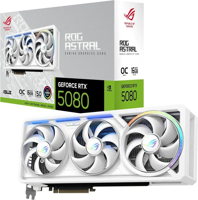 ASUS ROG Astral GeForce RTX 5080: 16 ГБ GDDR7, White OC, PCIe 5.0