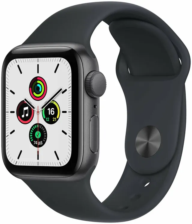 Apple Watch SE: 44 мм, GPS, серый алюминиевый корпус, ремешок Midnight Sport Band