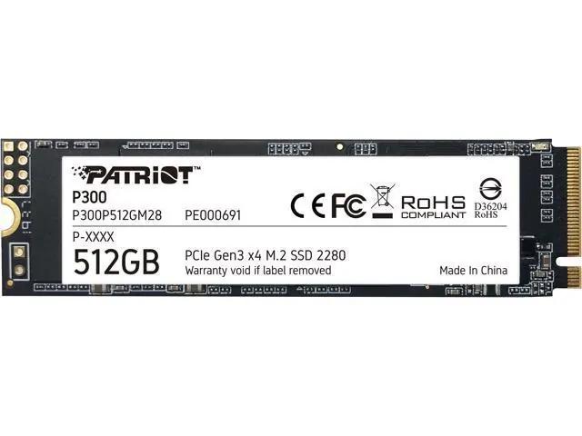 Patriot P300: 512 ГБ, M.2 2280, PCIe Gen3 x4, NVMe 1.3