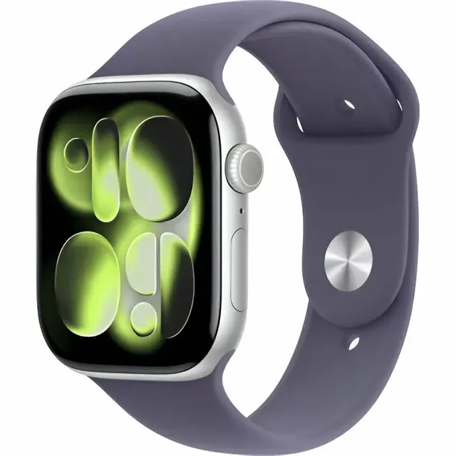 Apple Watch Series 11: GPS, 46 мм, серебристый металлический корпус, ремешок Purple Fog M/L