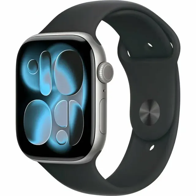 Apple Watch Series 11: GPS, 42 мм, серый металлический корпус, черный силиконовый ремешок S/M