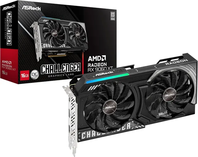 ASRock Radeon RX 9060 XT Challenger OC: 16 ГБ GDDR6, PCIe 5.0, 3290 МГц Boost