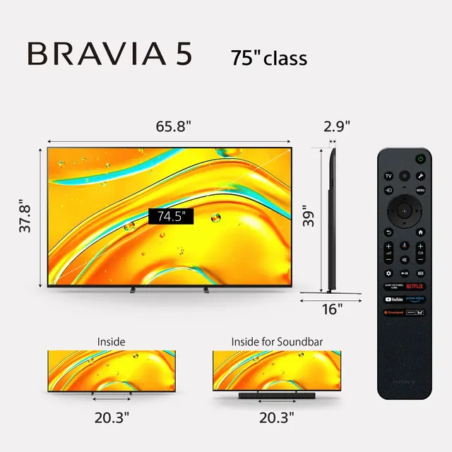Sony BRAVIA 5 K-75XR50, 75" Mini LED, 4K, 120 Гц, Google TV