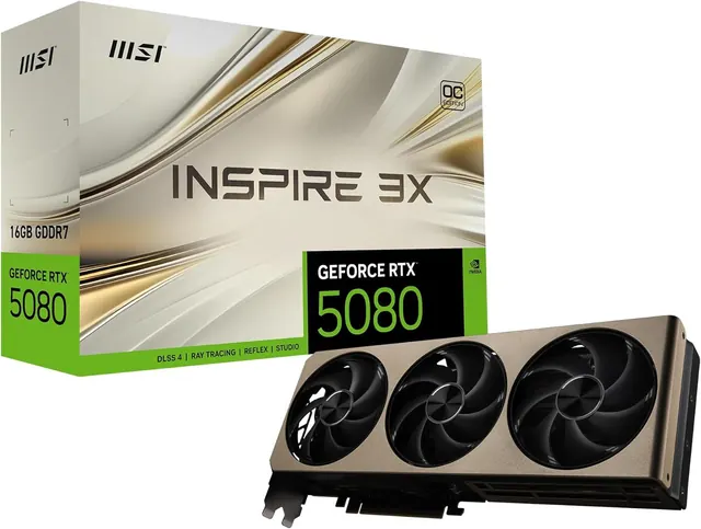 MSI GeForce RTX 5080 INSPIRE 3X OC: 16 ГБ GDDR7, 256-бит, PCI Express 5.0