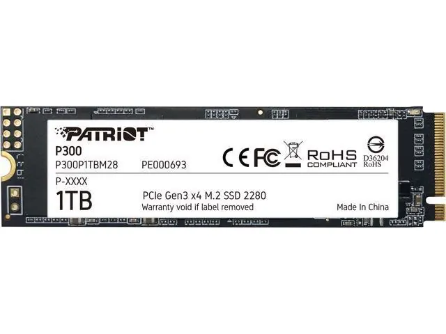 Patriot P300: 1024 ГБ, M.2 2280, PCIe Gen3 x4, NVMe 1.3