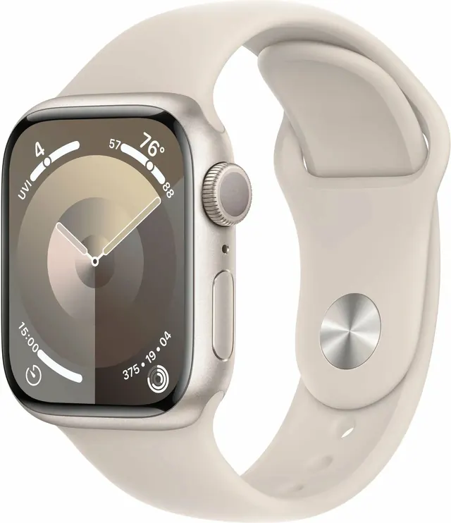 Apple Watch Series 9: 45 мм, алюминиевый корпус, GPS, starlight Sport Band