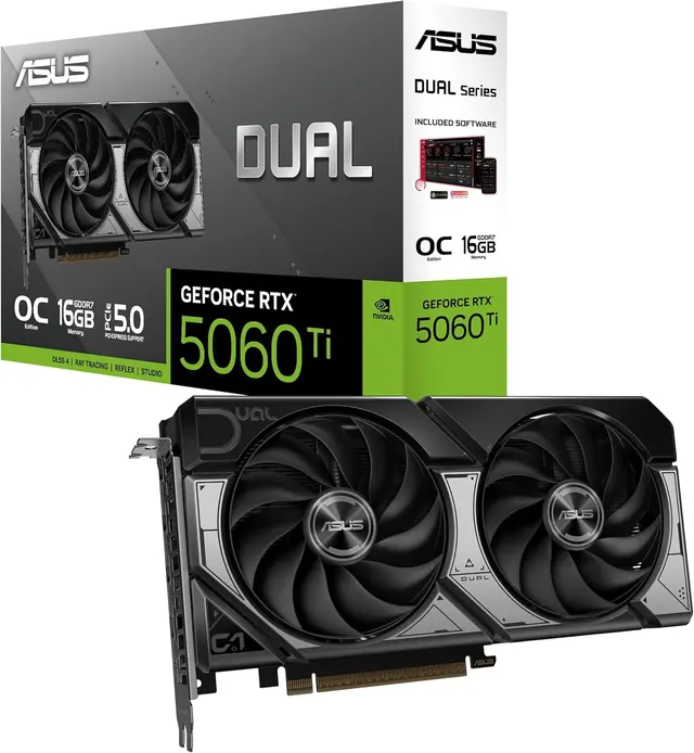 ASUS DUAL-RTX5060TI-O16G: GeForce RTX 5060 Ti, 16 ГБ GDDR7, OC Edition