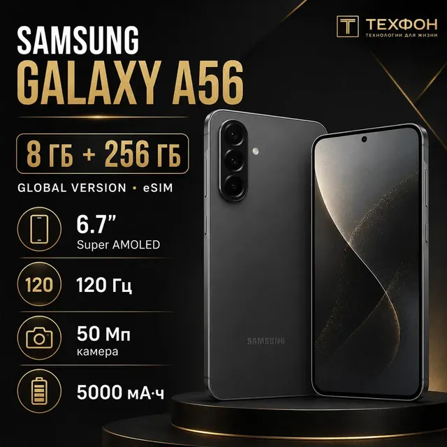 Samsung Galaxy A56: 8 ГБ/256 ГБ, Graphite, nano SIM + eSIM, 5G