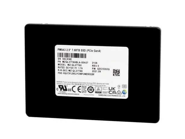 Samsung PM9A3: 7,68 ТБ, PCIe Gen 4 x4, 2,5" U.2, MZ-QL27T60