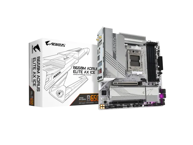 Gigabyte B650M AORUS ELITE AX ICE: Micro ATX, AM5, DDR5, Wi‑Fi 6E