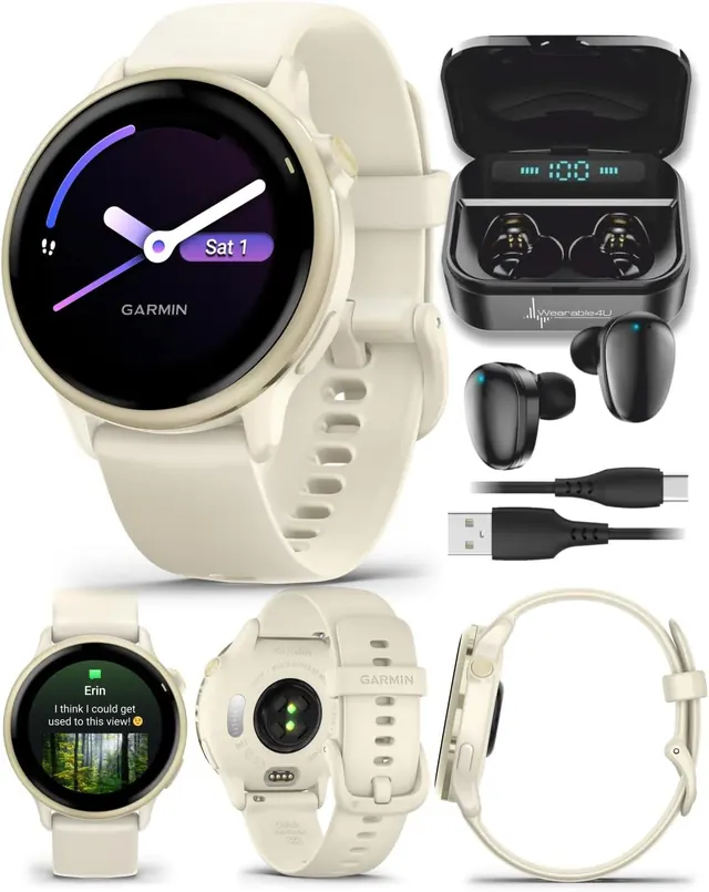 Garmin Vivoactive 6 — AMOLED 1,2", GPS, до 11 дней работы, Lunar Gold с ремешком Bone