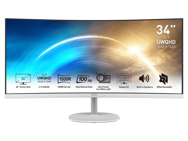 MSI Pro MP341CQW: 34", 3440 × 1440, 100 Гц, белый