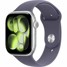Apple Watch Series 11: GPS, 46 мм, серебристый металлический корпус, ремешок Purple Fog M/L