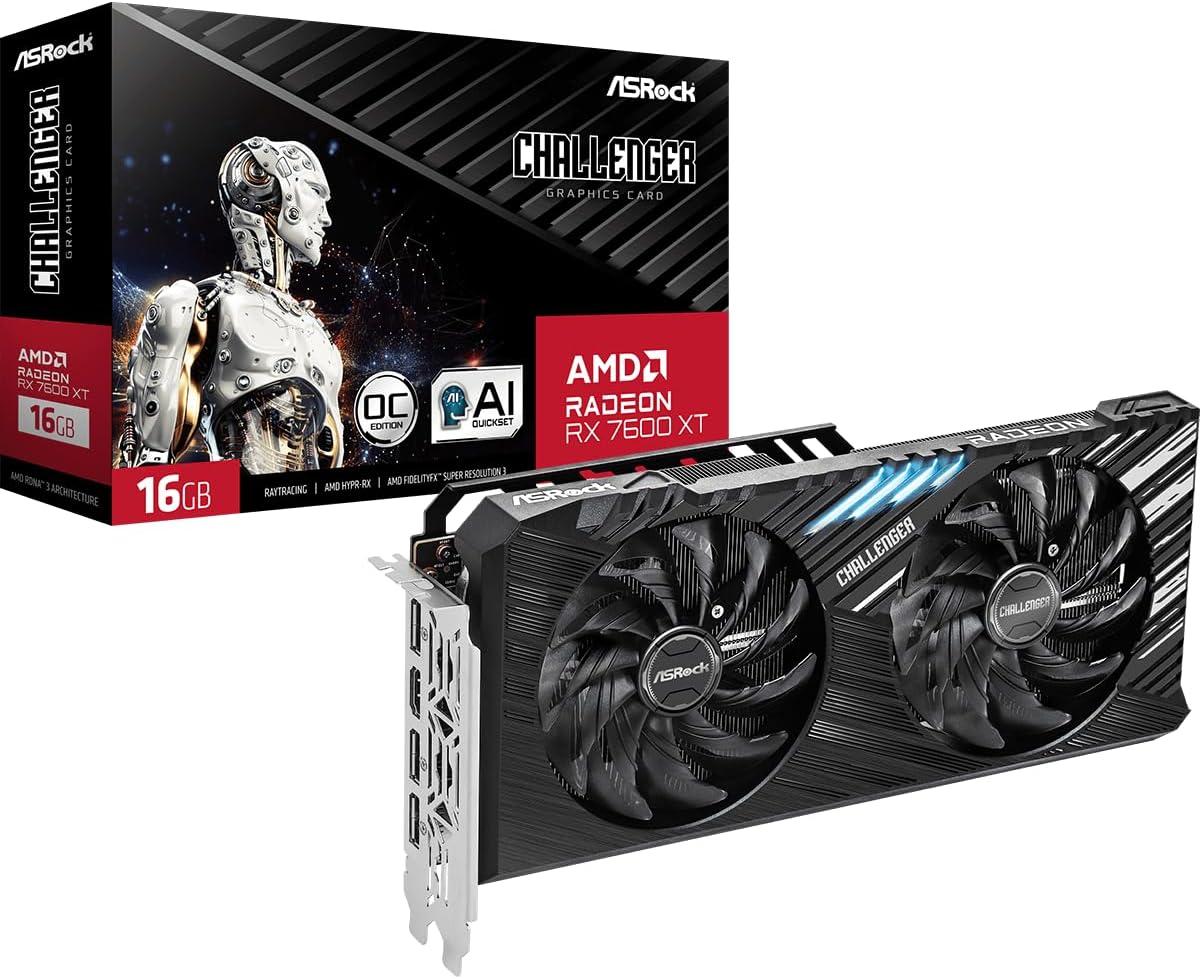 ASRock Radeon RX 7600 XT Challenger OC: 16 ГБ GDDR6, 128-бит, 3x DisplayPort 2.1, HDMI 2.1