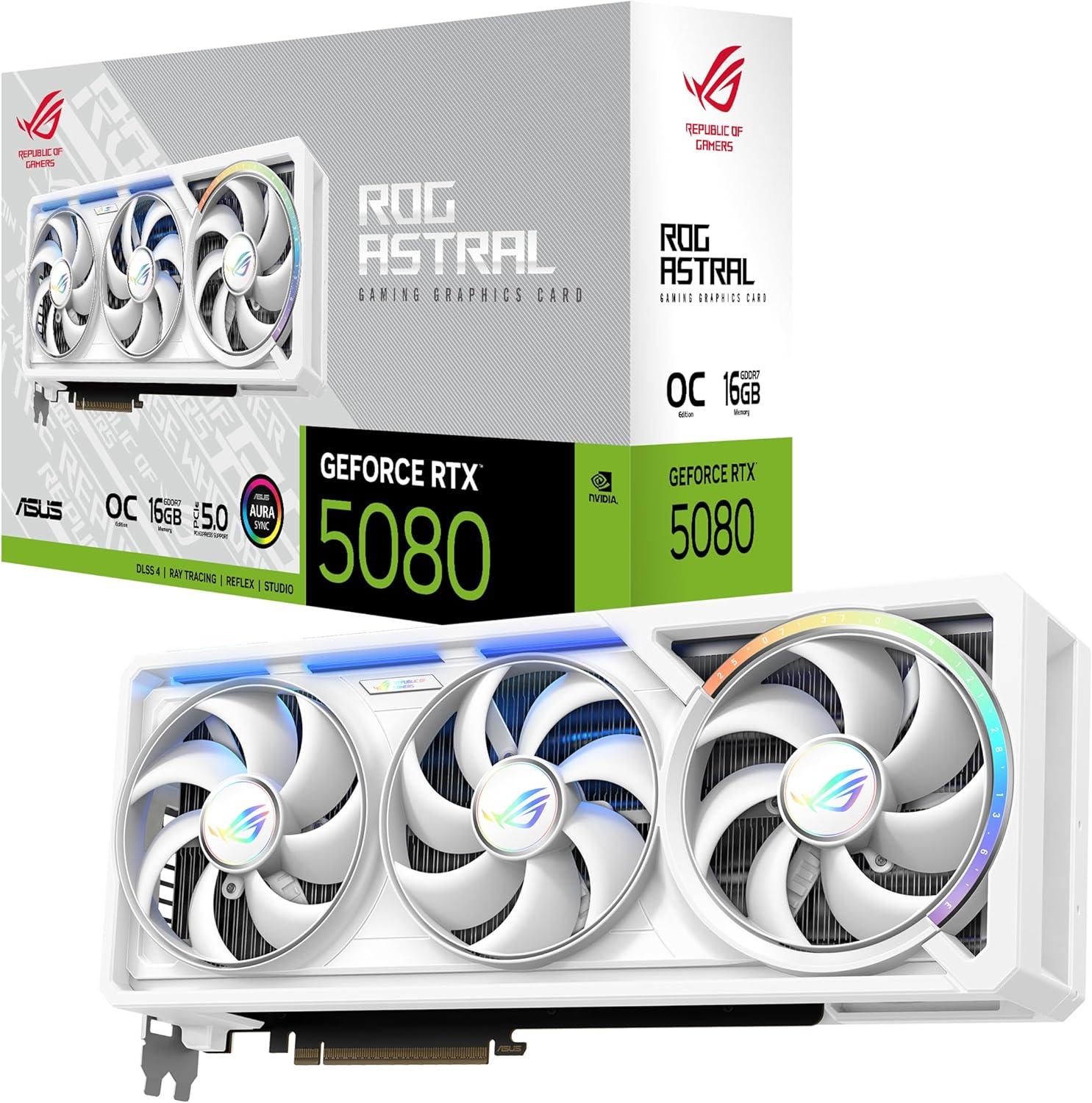 ASUS ROG Astral GeForce RTX 5080: 16 ГБ GDDR7, White OC, PCIe 5.0