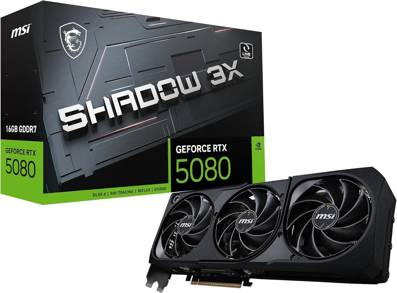 MSI GeForce RTX 5080 SHADOW 3X: 16 ГБ GDDR7, 256-бит, 2625 МГц
