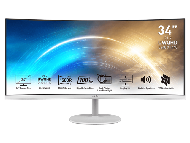 MSI Pro MP341CQW: 34", 3440 × 1440, 100 Гц, белый